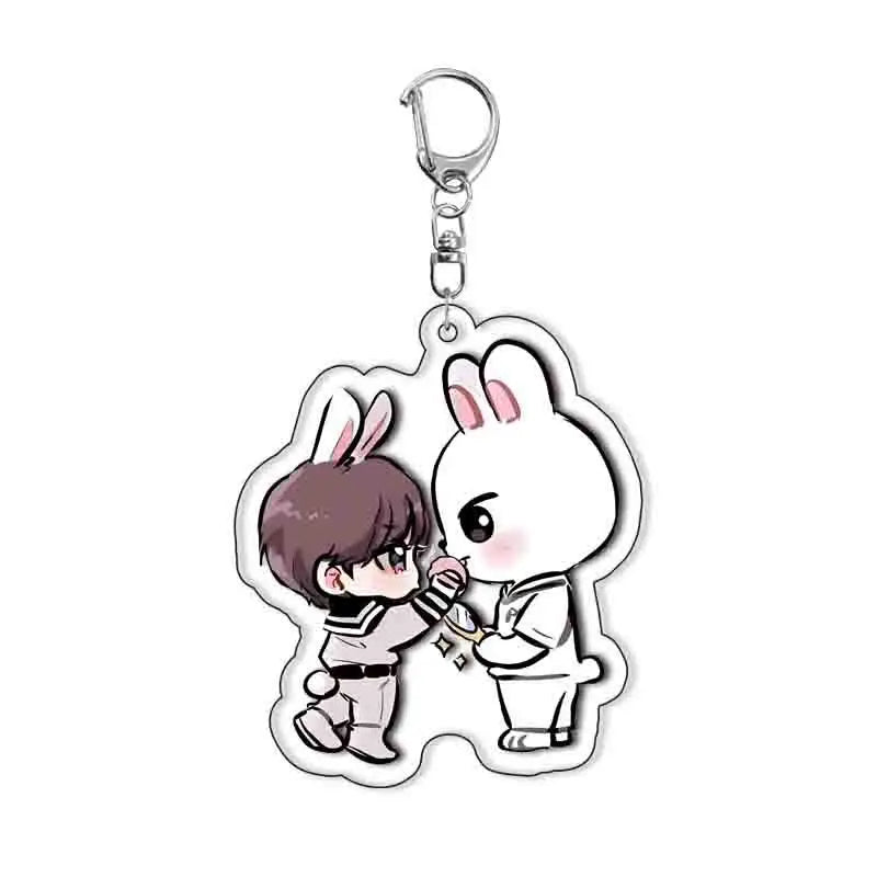 Cute Kpop Acrylic KeyChain Korean Boy Band Cartoon Backpack Pendant Keyring Car Chain Lovely Mobile Phone Accessories Fans Gifts