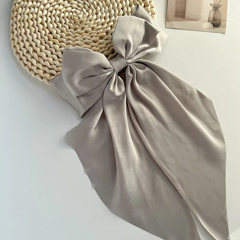 Bow Ribbon Hair Clip Women Solid Color Satin Ribbon Long Big Bows Hairpin Bowknot Barrettes Hair Accessories For Girls