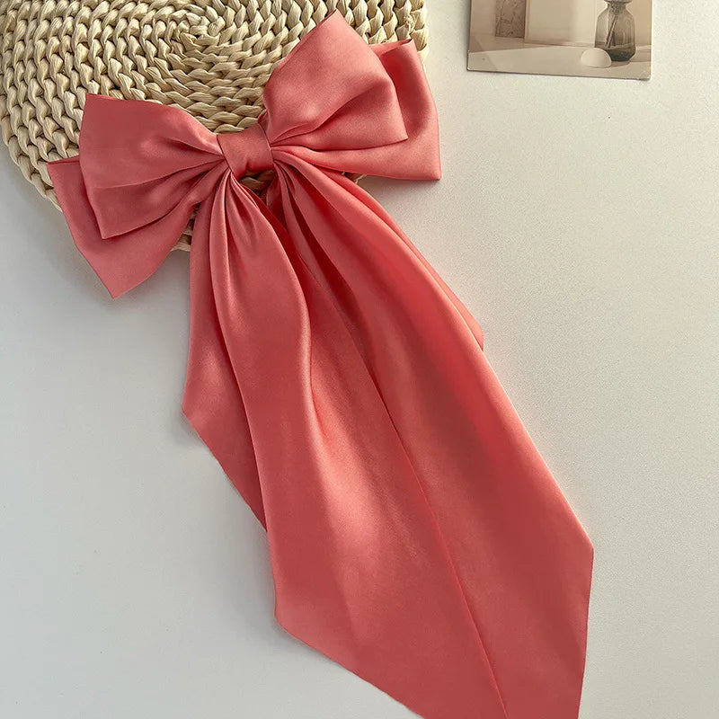Bow Ribbon Hair Clip Women Solid Color Satin Ribbon Long Big Bows Hairpin Bowknot Barrettes Hair Accessories For Girls