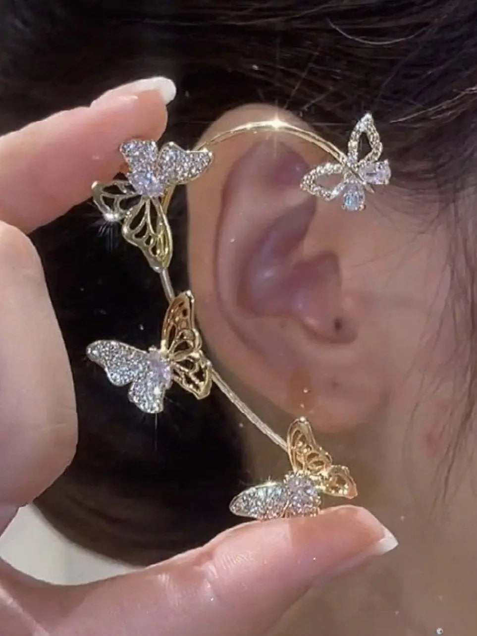 Sparkling Zirconia Ear Cuff Cilp Earrings Crystal Rhinestone Butterfly Ear Clips Without Piercing For Women Wedding Jewelry Gift