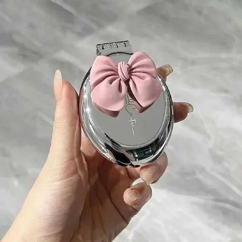 Silver Round Folding Comb with Mirrors Pocket Size Scalp Massage Comb Portable Hair Styling Brushes for Women Hairdressing Tools