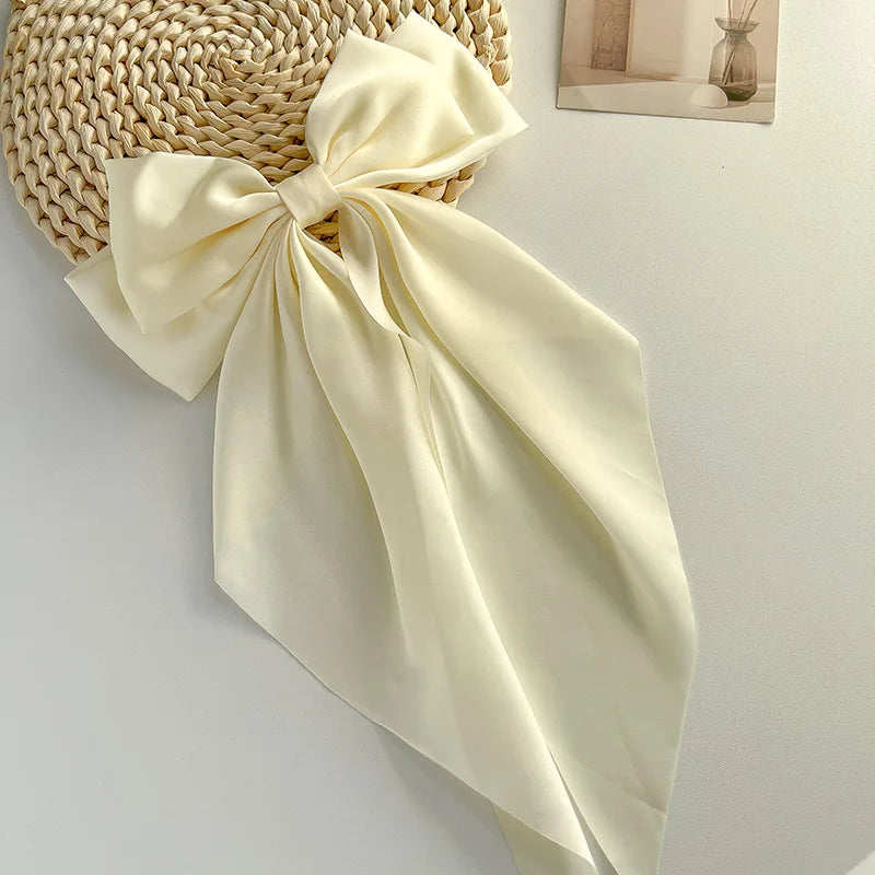 Bow Ribbon Hair Clip Women Solid Color Satin Ribbon Long Big Bows Hairpin Bowknot Barrettes Hair Accessories For Girls