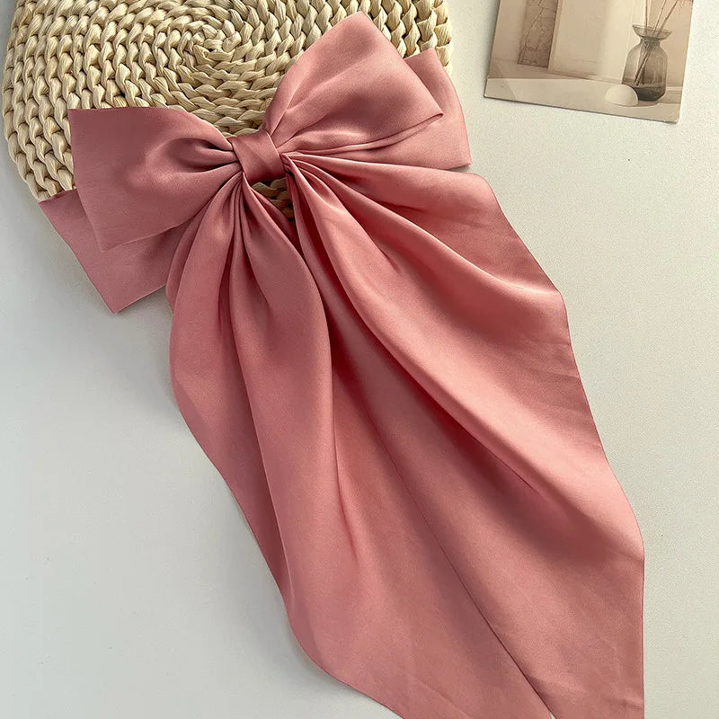 Bow Ribbon Hair Clip Women Solid Color Satin Ribbon Long Big Bows Hairpin Bowknot Barrettes Hair Accessories For Girls