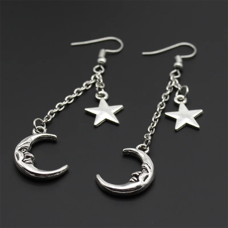 Fashion Classic Geometric Girl Star Moon Ear Hook Chain Crescent Alloy Pendant Female Earring Jewelry Gift