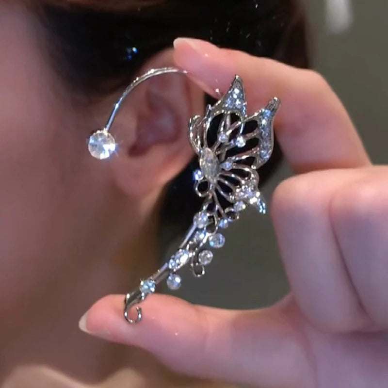 Sparkling Zirconia Ear Cuff Cilp Earrings Crystal Rhinestone Butterfly Ear Clips Without Piercing For Women Wedding Jewelry Gift
