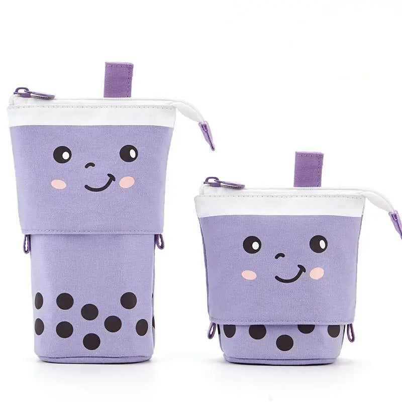 Standing Pencil Case Cute Telescopic Pen Holder Kawaii Stationery Pouch Makeup Cosmetics Bag for School Students Pink Lavander A