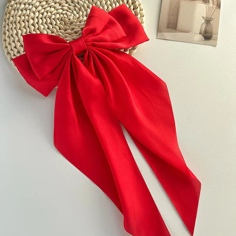 Bow Ribbon Hair Clip Women Solid Color Satin Ribbon Long Big Bows Hairpin Bowknot Barrettes Hair Accessories For Girls