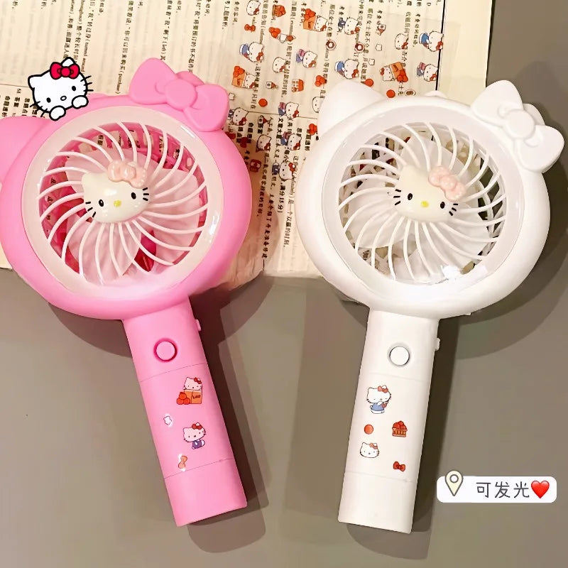 Kawaii Hello Kitty Small Fan with Light Anime Kt Cute Cartoon USB Charging Fan Travel Portable Handheld Fan Toys Girls Kids Gift