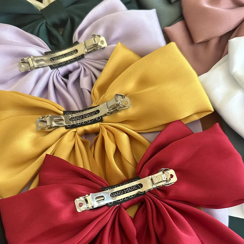 Bow Ribbon Hair Clip Women Solid Color Satin Ribbon Long Big Bows Hairpin Bowknot Barrettes Hair Accessories For Girls