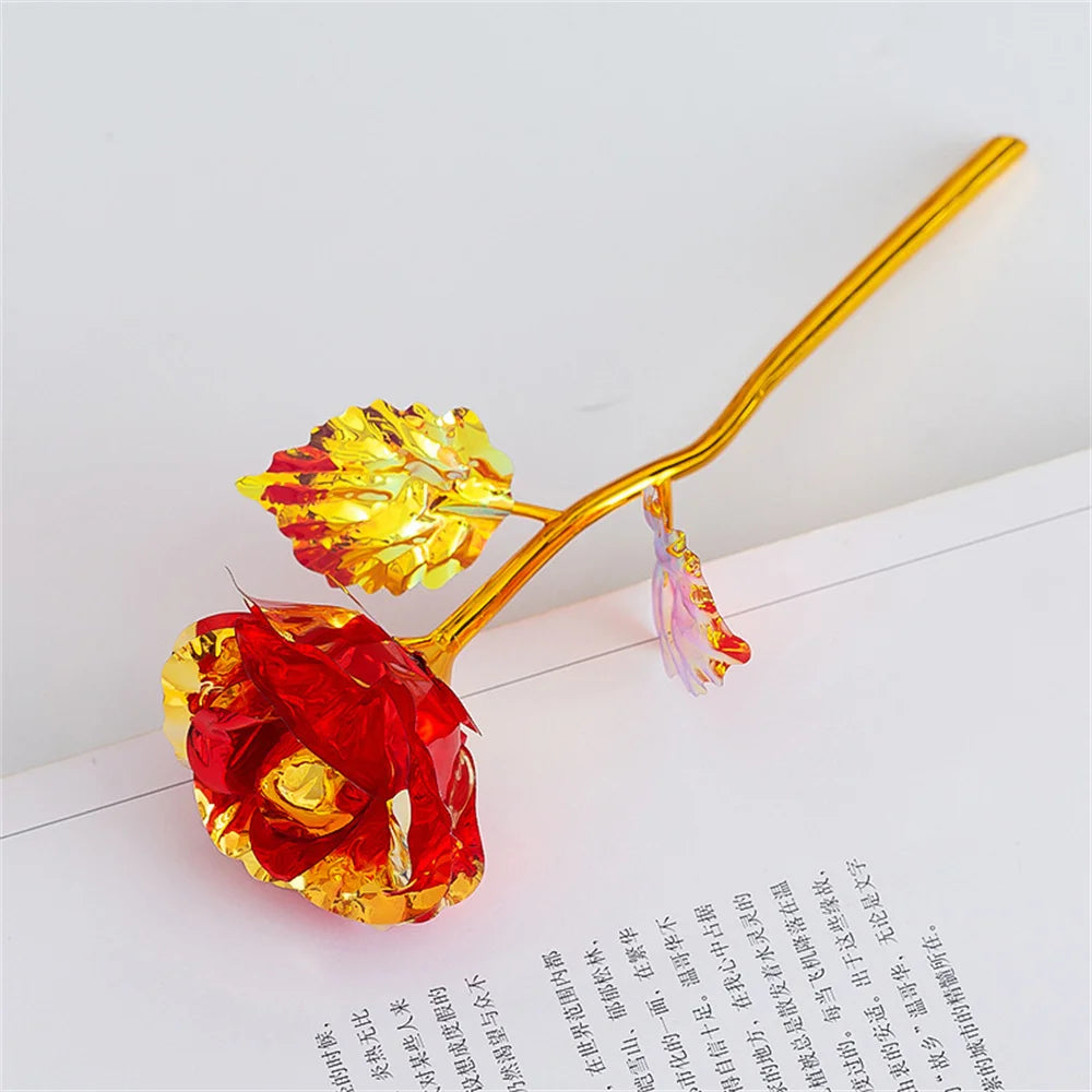18cm 24k Golden Rose Flower Valentine Day Gift Artificial Roses Foil Rose Flowers Party Wedding Decoration Holiday Present