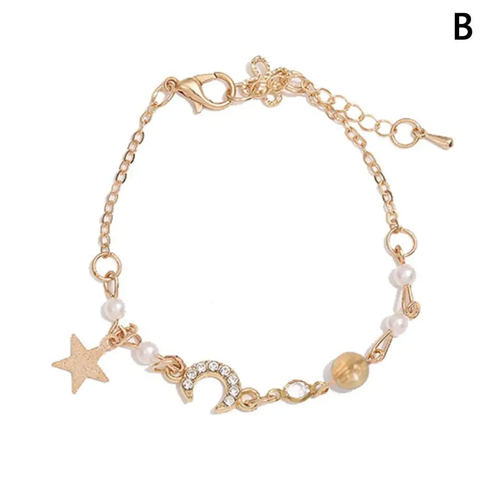 Korean Zircon Pearl Star Moon Bracelets For Women Cute Elegant Bow Adjustable Bracelet Bangle Girls Fashion Jewelry Party Gift