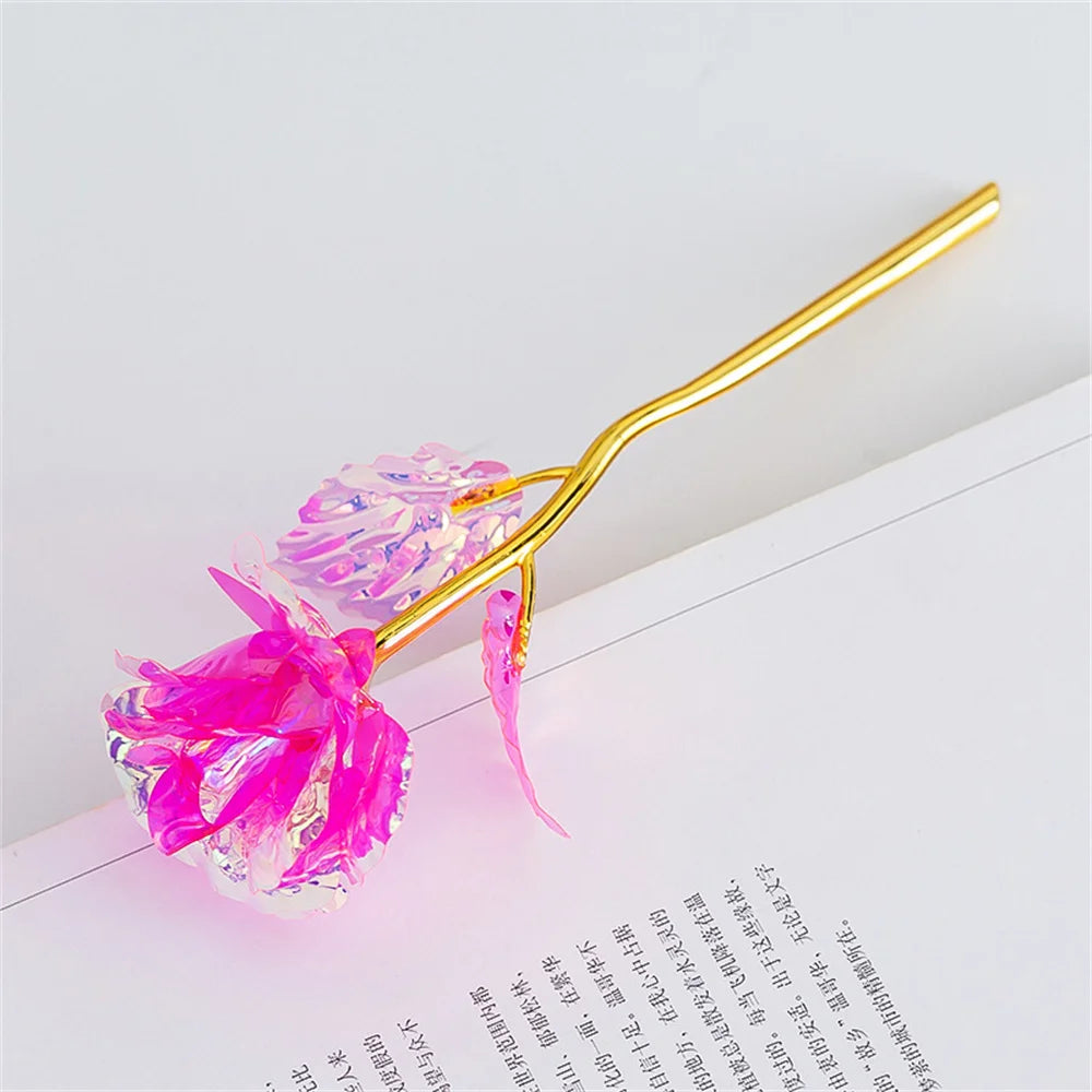 18cm 24k Golden Rose Flower Valentine Day Gift Artificial Roses Foil Rose Flowers Party Wedding Decoration Holiday Present