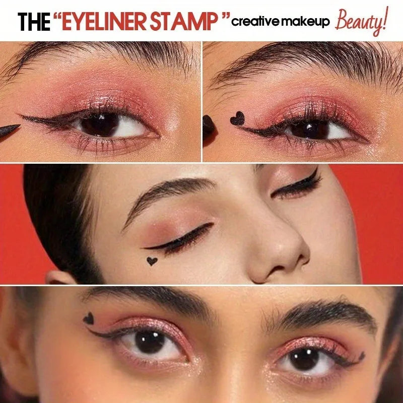 2 In 1 Black Liquid Eyeliner Double-head Moon Stamp Eye Liner Pencil Quick Dry Non-Smudge Long-lasting Easy to Use Eye Makeup