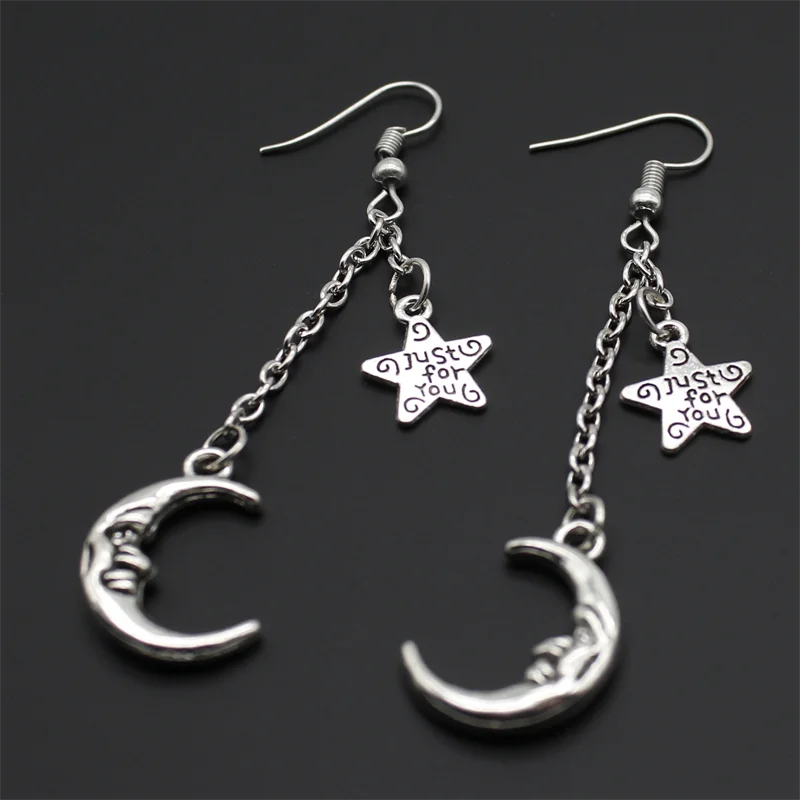 Fashion Classic Geometric Girl Star Moon Ear Hook Chain Crescent Alloy Pendant Female Earring Jewelry Gift
