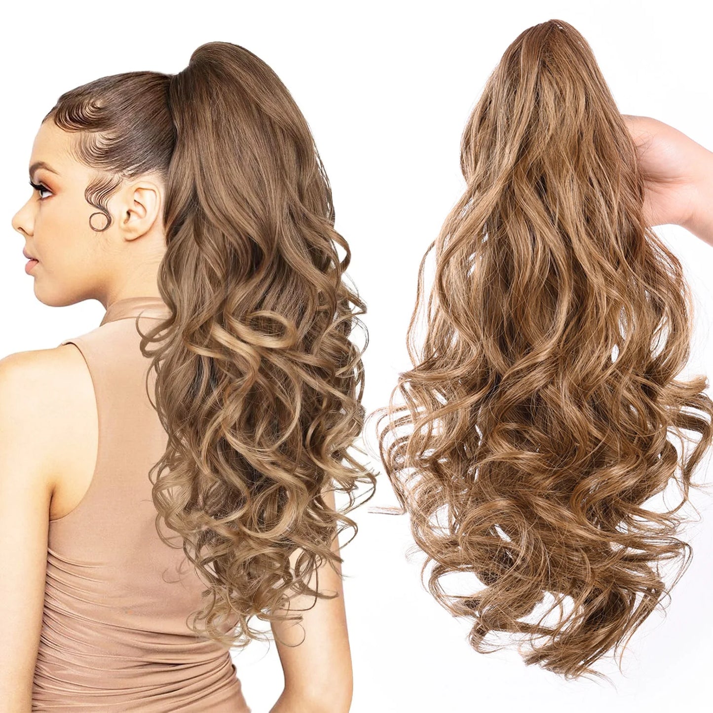 Synthetic Hair Piece Claw Clip in Ponytail Extension for women, Layered Wavy Hair Ponytail Extension, Soft Natural Looking