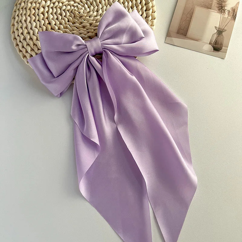 Bow Ribbon Hair Clip Women Solid Color Satin Ribbon Long Big Bows Hairpin Bowknot Barrettes Hair Accessories For Girls