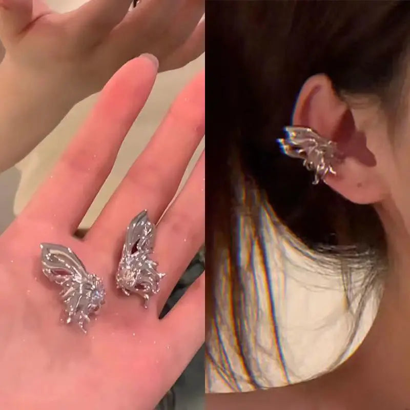 Sparkling Zirconia Ear Cuff Cilp Earrings Crystal Rhinestone Butterfly Ear Clips Without Piercing For Women Wedding Jewelry Gift