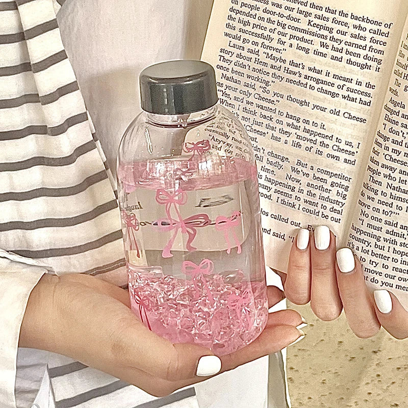 Cute Bowknot Plastic Cups With Straw Lid Portable Drinking Bottle Kawaii Water Bottle Aesthetic Tumbler For Ice Coffee Juice Tea