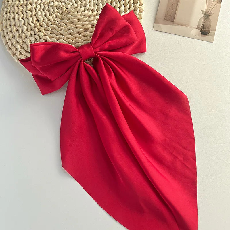 Bow Ribbon Hair Clip Women Solid Color Satin Ribbon Long Big Bows Hairpin Bowknot Barrettes Hair Accessories For Girls