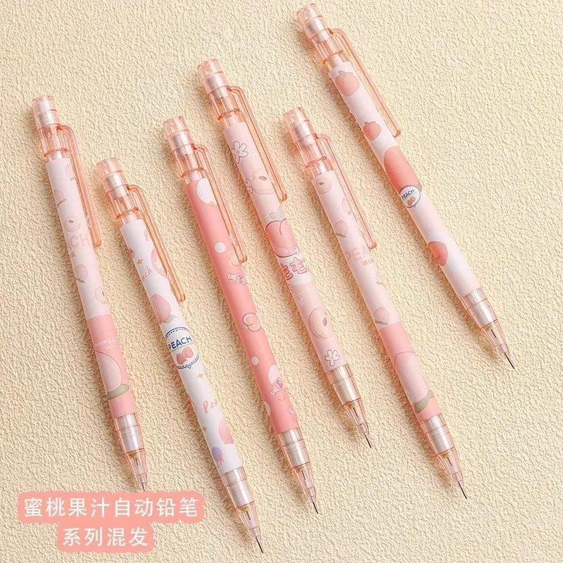 HEYEJET 1 Pieces 0.5mm Honey Peach Cute Press Automatic Mechanical Pencil School Office Supplies Student Stationery Gift Refill