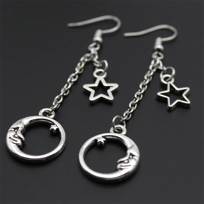 Fashion Classic Geometric Girl Star Moon Ear Hook Chain Crescent Alloy Pendant Female Earring Jewelry Gift