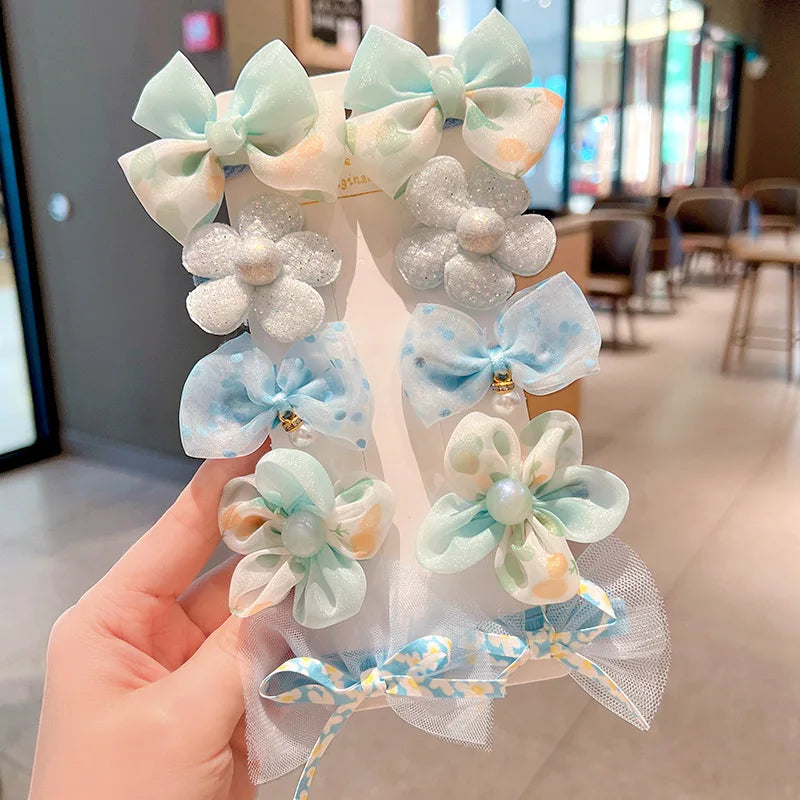10Pcs/Set Big Bow Flower Elastic Hairbands Children Girls Sweet Hair Ties Fashion Headbands Hair Accessories Rubber Band For Kid