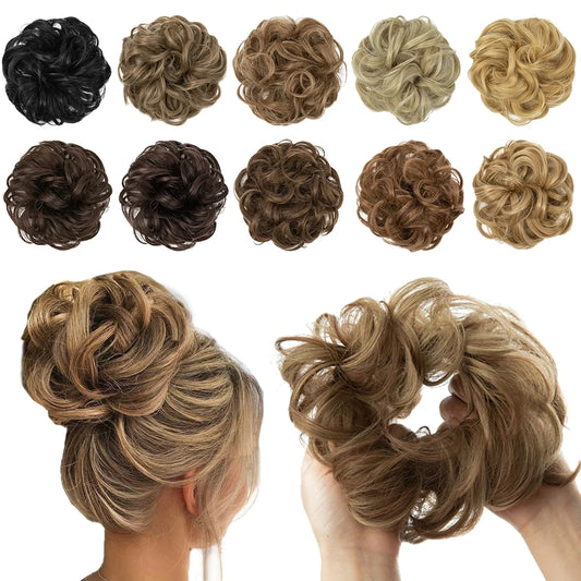 Wholesale Synthetic Hair Bun Extensions Messy Curly Elastic Hair Scrunchies Hairpieces Synthetic Chignon Donut Updo Hair Pieces