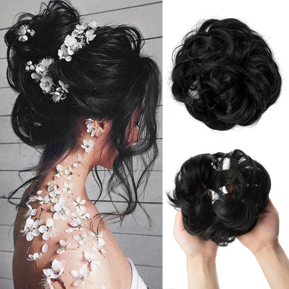 Wholesale Synthetic Hair Bun Extensions Messy Curly Elastic Hair Scrunchies Hairpieces Synthetic Chignon Donut Updo Hair Pieces