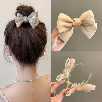 Back Head Hair Clamp Elegant Pastoral Style Bow Grab Clip Hair Accessories Hair Clip Women Girls
