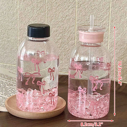 Cute Bowknot Plastic Cups With Straw Lid Portable Drinking Bottle Kawaii Water Bottle Aesthetic Tumbler For Ice Coffee Juice Tea