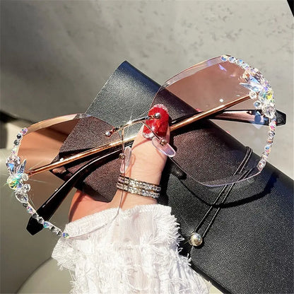 New Borderless Metal Sunglasses Women's Decorative Diamond Sun Glasses Gradient Lens Women Luxury Brand Designers Eyewear UV400