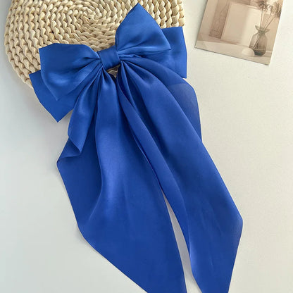 Bow Ribbon Hair Clip Women Solid Color Satin Ribbon Long Big Bows Hairpin Bowknot Barrettes Hair Accessories For Girls