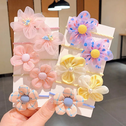 10Pcs/Set Big Bow Flower Elastic Hairbands Children Girls Sweet Hair Ties Fashion Headbands Hair Accessories Rubber Band For Kid