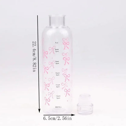 Kawaii Bow Plastic Water Bottle With Time Scale Transparent Water Cup For Outdoor Sports Drinking 500ML Juice Milk Water Bottle