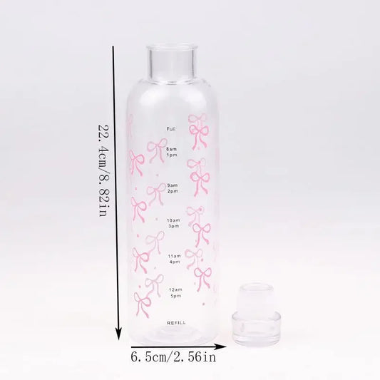 Kawaii Bow Plastic Water Bottle With Time Scale Transparent Water Cup For Outdoor Sports Drinking 500ML Juice Milk Water Bottle