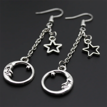 Fashion Classic Geometric Girl Star Moon Ear Hook Chain Crescent Alloy Pendant Female Earring Jewelry Gift
