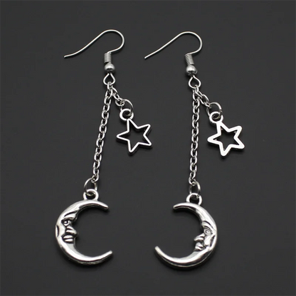 Fashion Classic Geometric Girl Star Moon Ear Hook Chain Crescent Alloy Pendant Female Earring Jewelry Gift