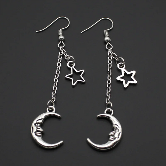 Fashion Classic Geometric Girl Star Moon Ear Hook Chain Crescent Alloy Pendant Female Earring Jewelry Gift