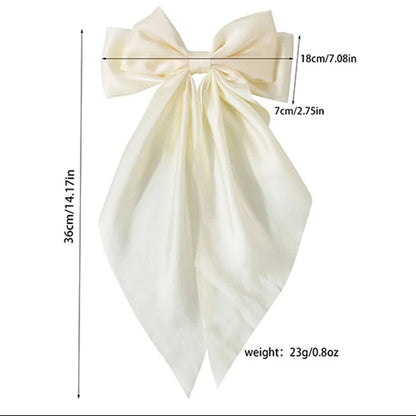 Bow Ribbon Hair Clip Women Solid Color Satin Ribbon Long Big Bows Hairpin Bowknot Barrettes Hair Accessories For Girls
