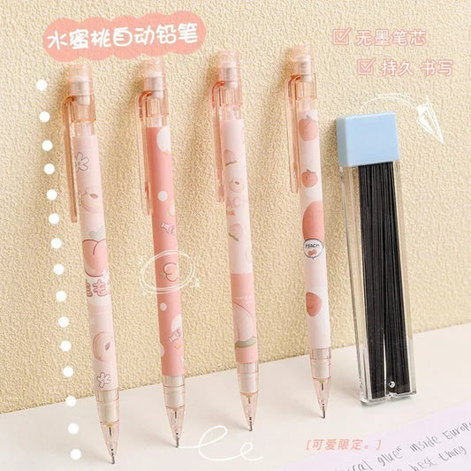 HEYEJET 1 Pieces 0.5mm Honey Peach Cute Press Automatic Mechanical Pencil School Office Supplies Student Stationery Gift Refill