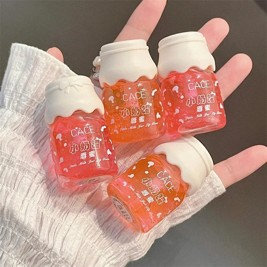 CACE Cute Milk Jar Lipgloss Lip Plumper Oil Moisturizing Lipstick Peach Colorless Glitter Lipgloss Long Lasting Lipgloss Makeup