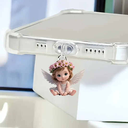 2D Flat Acrylic Angel Fairy Cat Phone Dust Plug Decorative Accessories For Iphone Type-C Interface Dust Plug Hanging Decoration