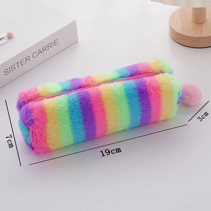 Rainbow Pencil Case Plush Estuches Escolares Pencilcase Gradient Color Large Capacity Kalemlik School Supplies Pencil Pouch
