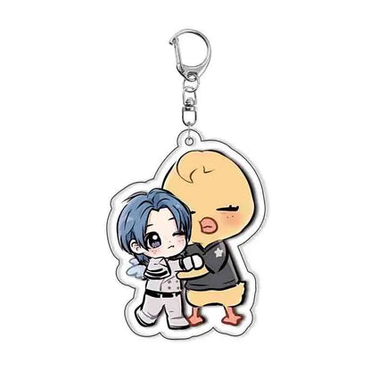 Cute Kpop Acrylic KeyChain Korean Boy Band Cartoon Backpack Pendant Keyring Car Chain Lovely Mobile Phone Accessories Fans Gifts