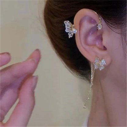 Sparkling Zirconia Ear Cuff Cilp Earrings Crystal Rhinestone Butterfly Ear Clips Without Piercing For Women Wedding Jewelry Gift
