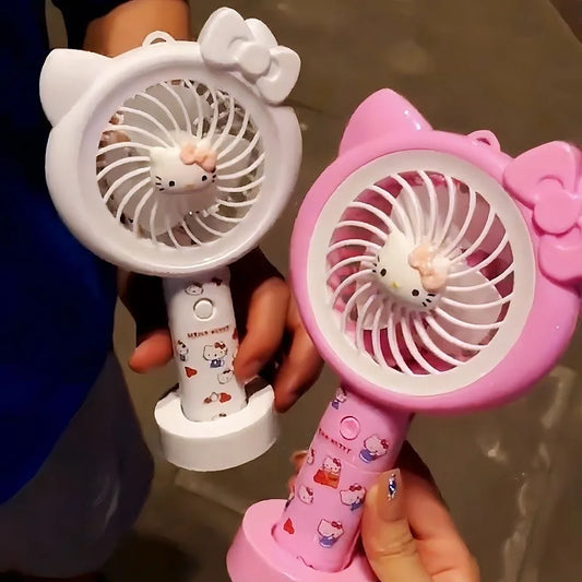 Kawaii Hello Kitty Small Fan with Light Anime Kt Cute Cartoon USB Charging Fan Travel Portable Handheld Fan Toys Girls Kids Gift