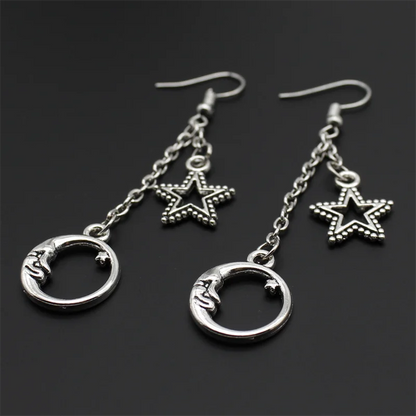 Fashion Classic Geometric Girl Star Moon Ear Hook Chain Crescent Alloy Pendant Female Earring Jewelry Gift