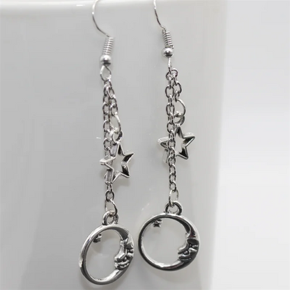 Fashion Classic Geometric Girl Star Moon Ear Hook Chain Crescent Alloy Pendant Female Earring Jewelry Gift