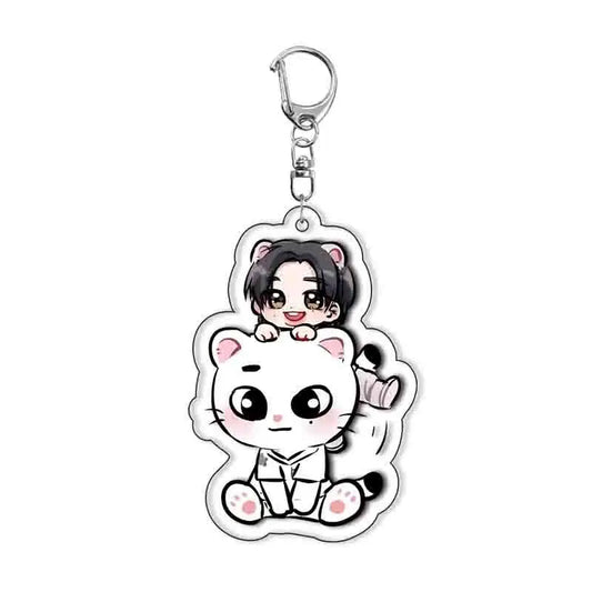 Cute Kpop Acrylic KeyChain Korean Boy Band Cartoon Backpack Pendant Keyring Car Chain Lovely Mobile Phone Accessories Fans Gifts