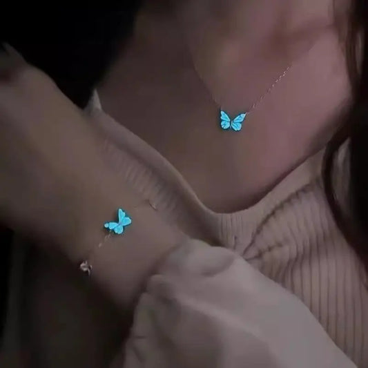 Luminous-Butterfly Necklace Bracelet For Women Vintage Glow In The Dark Pendant Necklace Christmas New Year Party Jewelry Gift